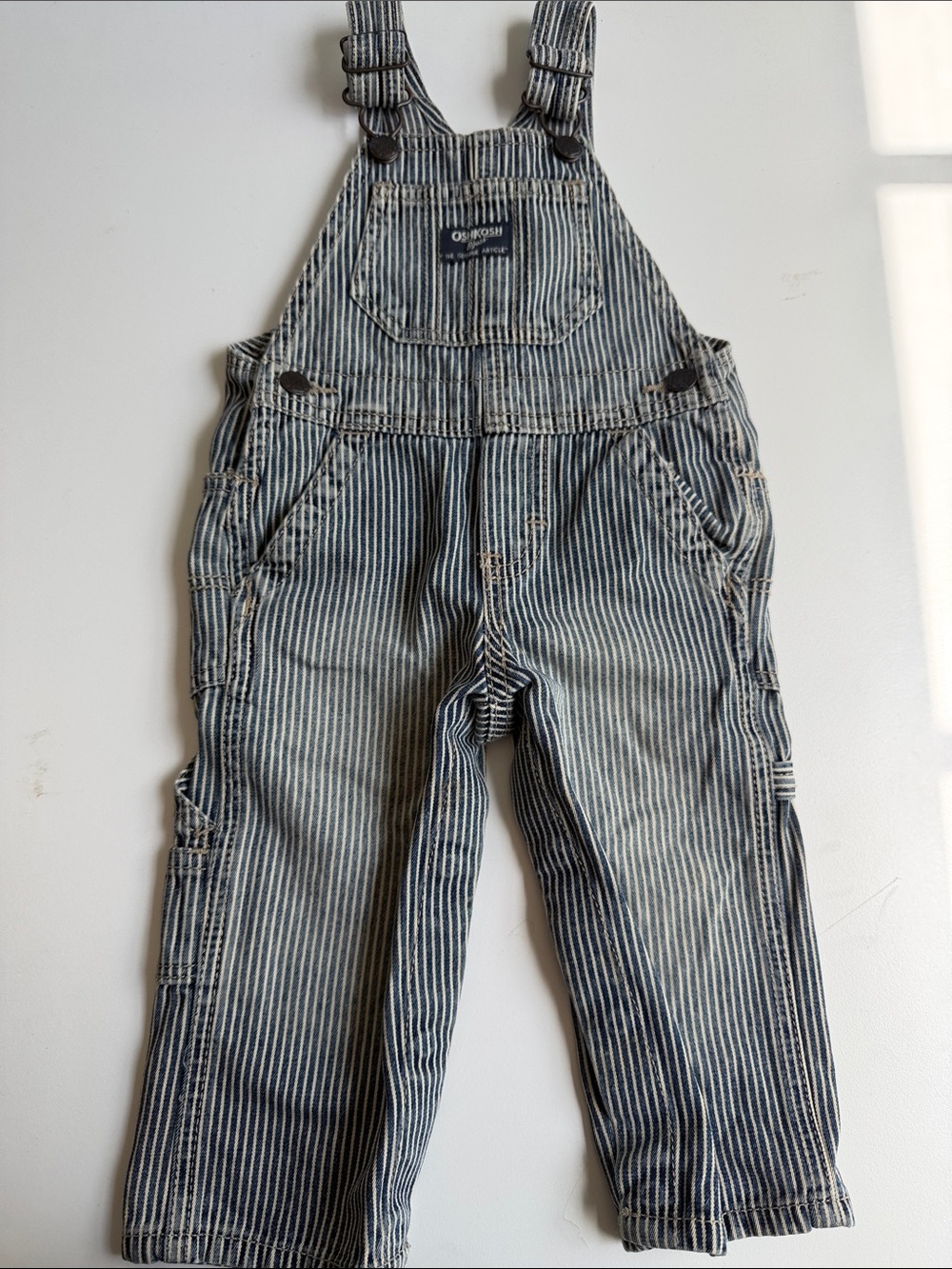 OshKosh B'gosh Navy and White Pinstripe Kids Overalls